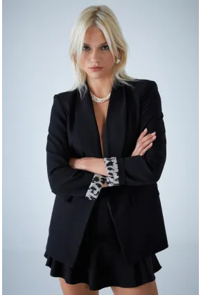 Kadın Siyah Leopar Astarlı Blazer Ceket BES3049