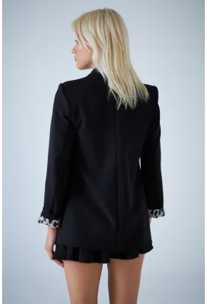 Kadın Siyah Leopar Astarlı Blazer Ceket BES3049