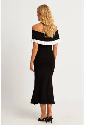 Kadın Siyah Madonna Yaka Midi Elbise EY2840