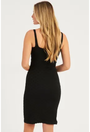 Kadın Siyah Merdiven Yaka Büzgülü Midi Elbise YZ3048