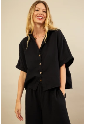 Kadın Siyah Müslin Gömlek BTY101