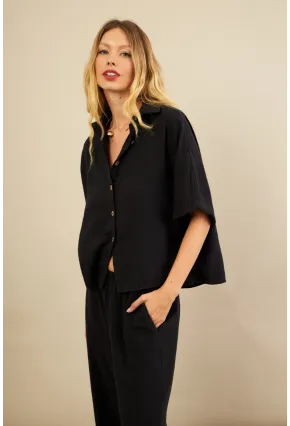 Kadın Siyah Müslin Gömlek BTY101