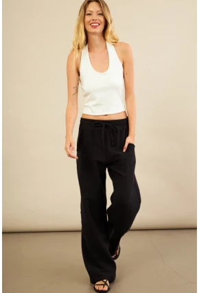 Kadın Siyah Müslin Pantolon FRO1004