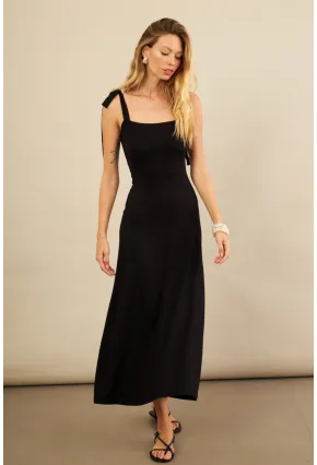 Kadın Siyah Omuz Fiyonklu Midi Elbise EY3119