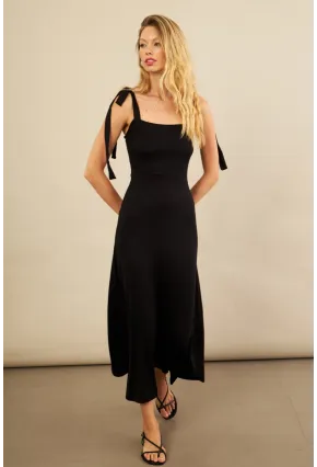 Kadın Siyah Omuz Fiyonklu Midi Elbise EY3119