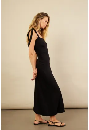 Kadın Siyah Omuz Fiyonklu Midi Elbise EY3119