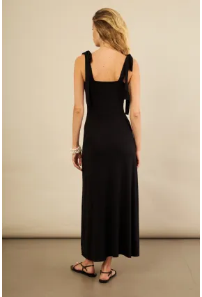 Kadın Siyah Omuz Fiyonklu Midi Elbise EY3119