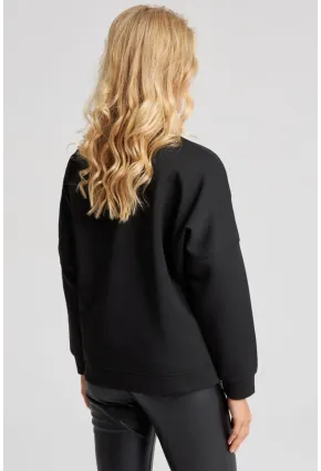 Kadın Siyah Omuz Taşlı Dalgıç Sweatshirt ST824