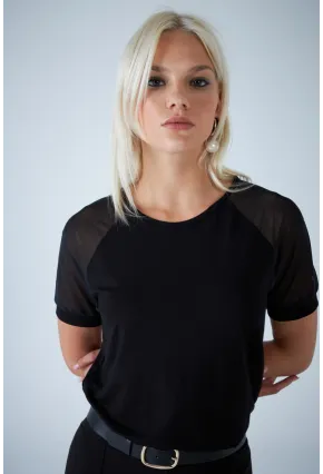 Kadın Siyah Omuzları Tül Bluz EY3137