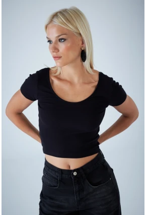 Kadın Siyah Ön Arka U Bluz EV57