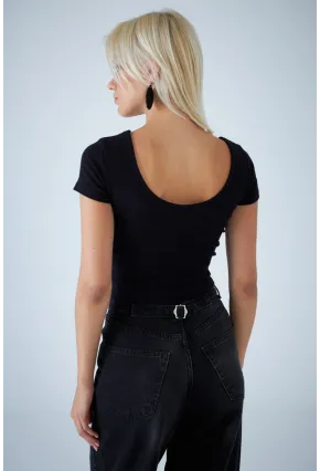 Kadın Siyah Ön Arka U Bluz EV57