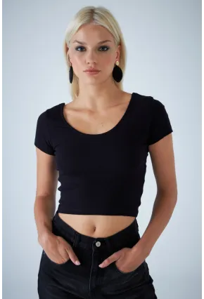 Kadın Siyah Ön Arka U Bluz EV57