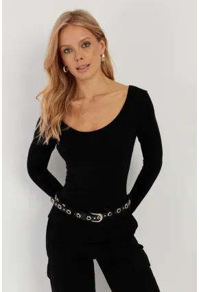 Kadın Siyah Ön Arka U Yaka Bluz LPP1265