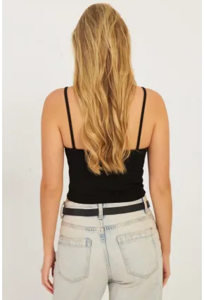 Kadın Siyah Önü Büzgülü Crop Bluz CG339