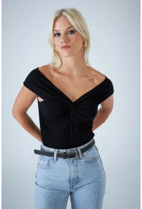 Kadın Siyah Önü Düğümlü Bluz AYD417