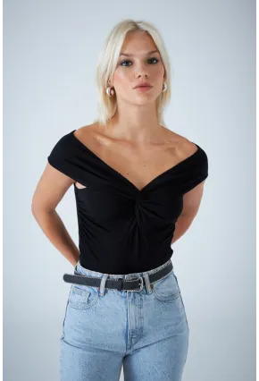 Kadın Siyah Önü Düğümlü Bluz AYD417
