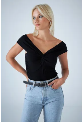 Kadın Siyah Önü Düğümlü Bluz AYD417