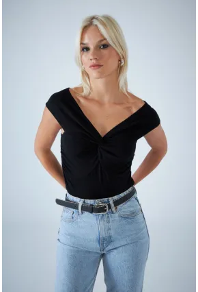 Kadın Siyah Önü Düğümlü Bluz AYD417