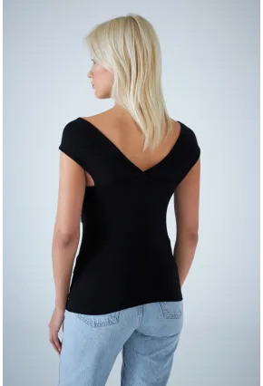 Kadın Siyah Önü Düğümlü Bluz AYD417