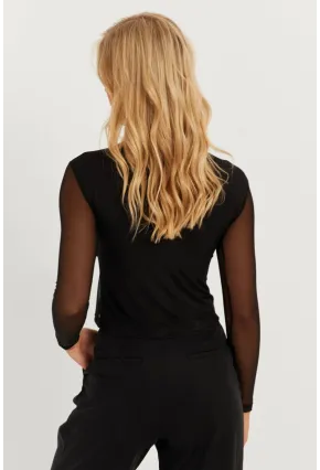 Kadın Siyah Önü Düğümlü Tül Bluz KS118