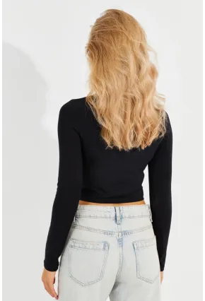 Kadın Siyah Önü Pencereli Bluz B1933