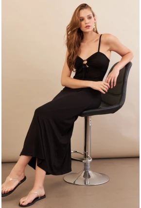 Kadın Siyah Önü Pencereli Midaxi Elbise EY3114