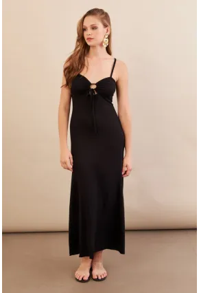 Kadın Siyah Önü Pencereli Midaxi Elbise EY3114