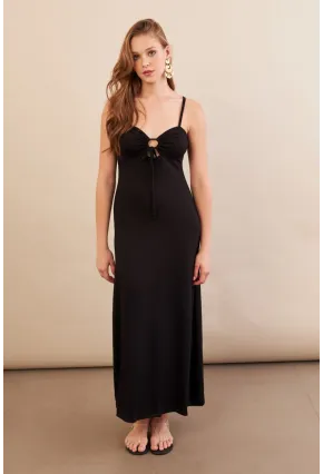 Kadın Siyah Önü Pencereli Midaxi Elbise EY3114