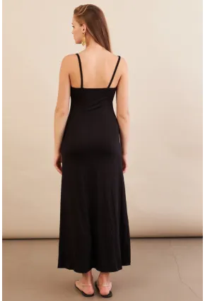 Kadın Siyah Önü Pencereli Midaxi Elbise EY3114