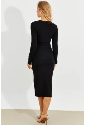 Kadın Siyah Önü Pencereli Midi Elbise B226