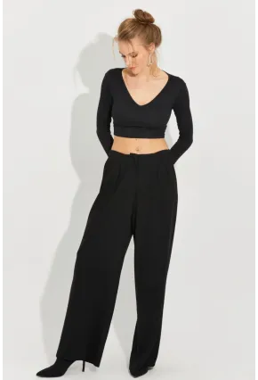 Kadın Siyah Palazzo Pantolon QRS8383