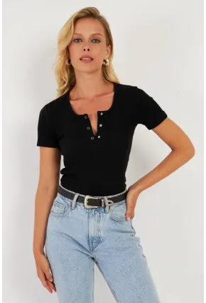 Kadın Siyah Patlı Kaşkorse Bluz XL2021