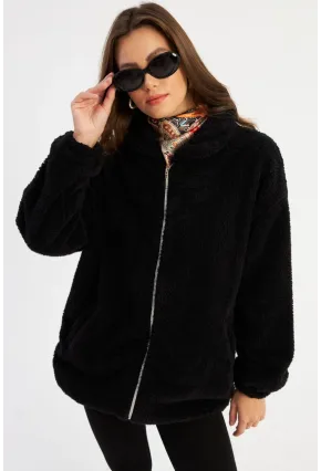 Kadın Siyah Peluş Mont MLYT58