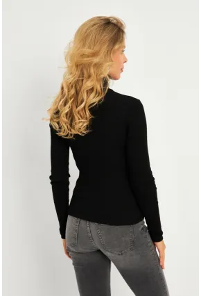 Kadın Siyah Pencereli Balıkçı Yaka Bluz COL2909