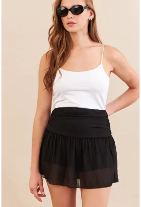Kadın Siyah Pileli Tül Şort Etek ZH092
