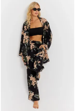 Kadın Siyah-Pudra Desenli Alt Üst Takım  GÇ168