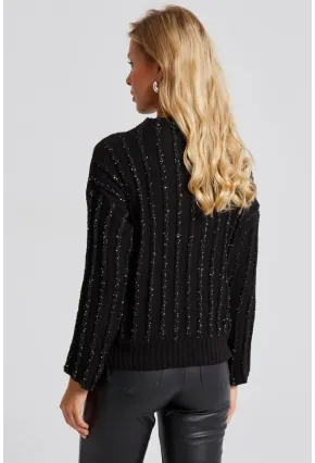 Kadın Siyah Pullu Triko Bluz SF2527