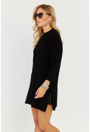 Kadın Siyah Saç Örgülü Triko Tunik KZ2505