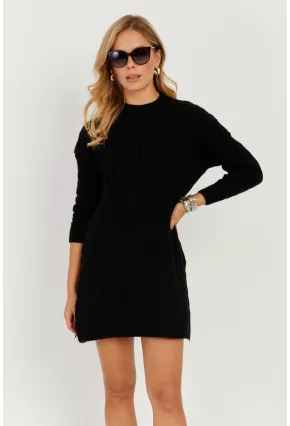 Kadın Siyah Saç Örgülü Triko Tunik KZ2505