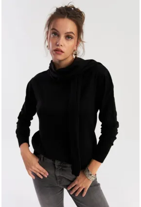 Kadın Siyah Şal Aksesuarlı Triko Bluz YV286