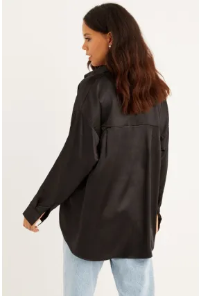 Kadın Siyah Saten Gömlek SF1285