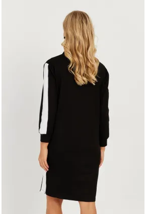 Kadın Siyah Şeritli Fermuarlı Midi Elbise ST5024