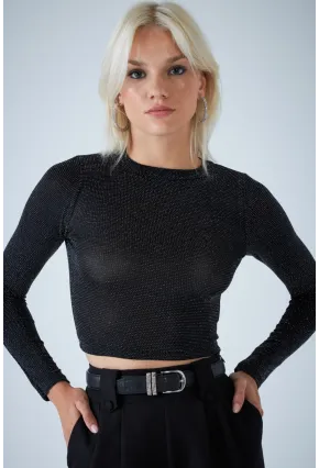 Kadın Siyah Sırt Dekolteli Parlak Bluz ELT184