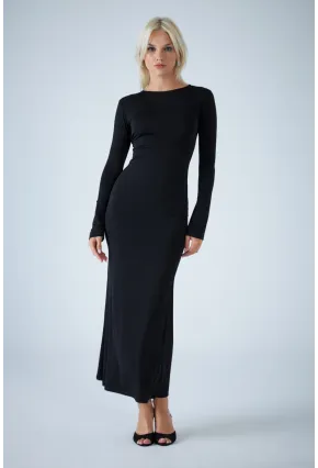 Kadın Siyah Sırt Detaylı Maxi Elbise HO58