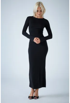Kadın Siyah Sırt Detaylı Maxi Elbise HO58