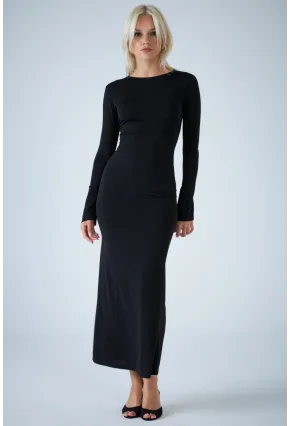 Kadın Siyah Sırt Detaylı Maxi Elbise HO58