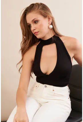 Kadın Siyah Sırt Detaylı Pencereli Crop Bluz EY3108