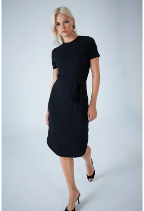 Kadın Siyah Sırt Lastikli Bağlamalı Midi Elbise LPP1316