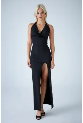 Kadın Siyah Sırtı Açık Midi Elbise DCF130