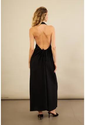 Kadın Siyah Sırtı Açık Maxi Gömlek Elbise ELN3132